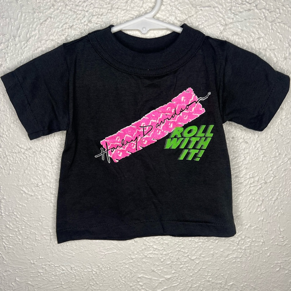 Harley-Davidson Kids Black Tee with Pink and Green Graphic